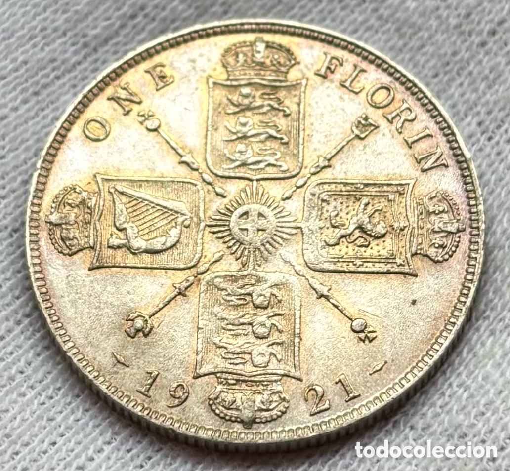 Monedas antiguas de Europa: Moneda PLATA INGLATERRA 1 Florin 1921 Jorge V. Reino Unido UK