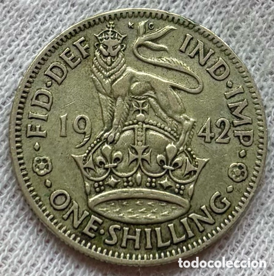 Monedas antiguas de Europa: Moneda PLATA INGLATERRA 1 Chel&iacute;n 1942. Jorge VI. Shilling. Reino Unido UK