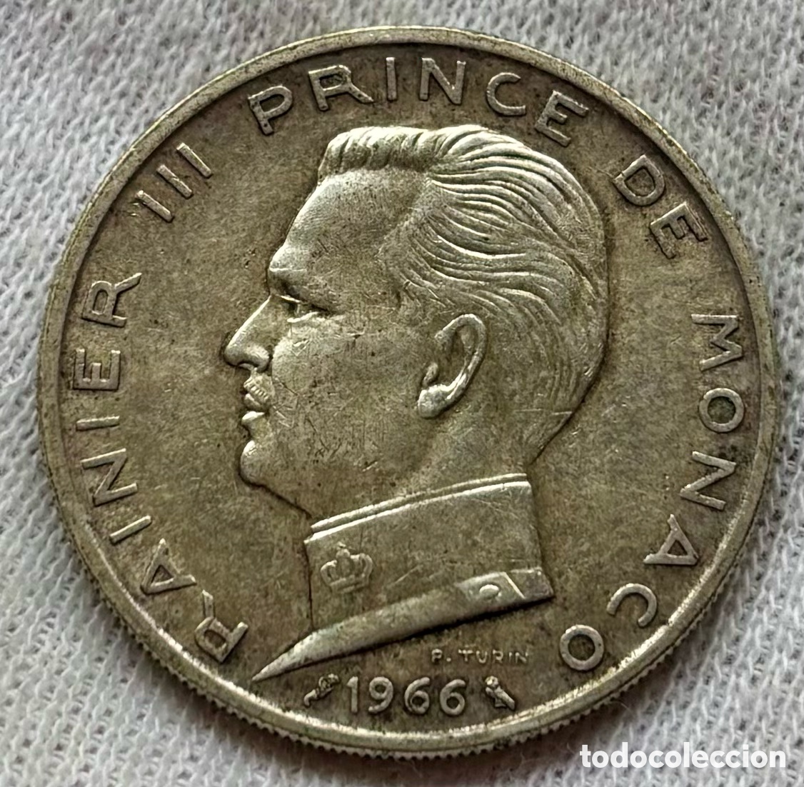 Monedas antiguas de Europa: Moneda PLATA M&Oacute;NACO 5 Francos 1966. Francs Rainier III