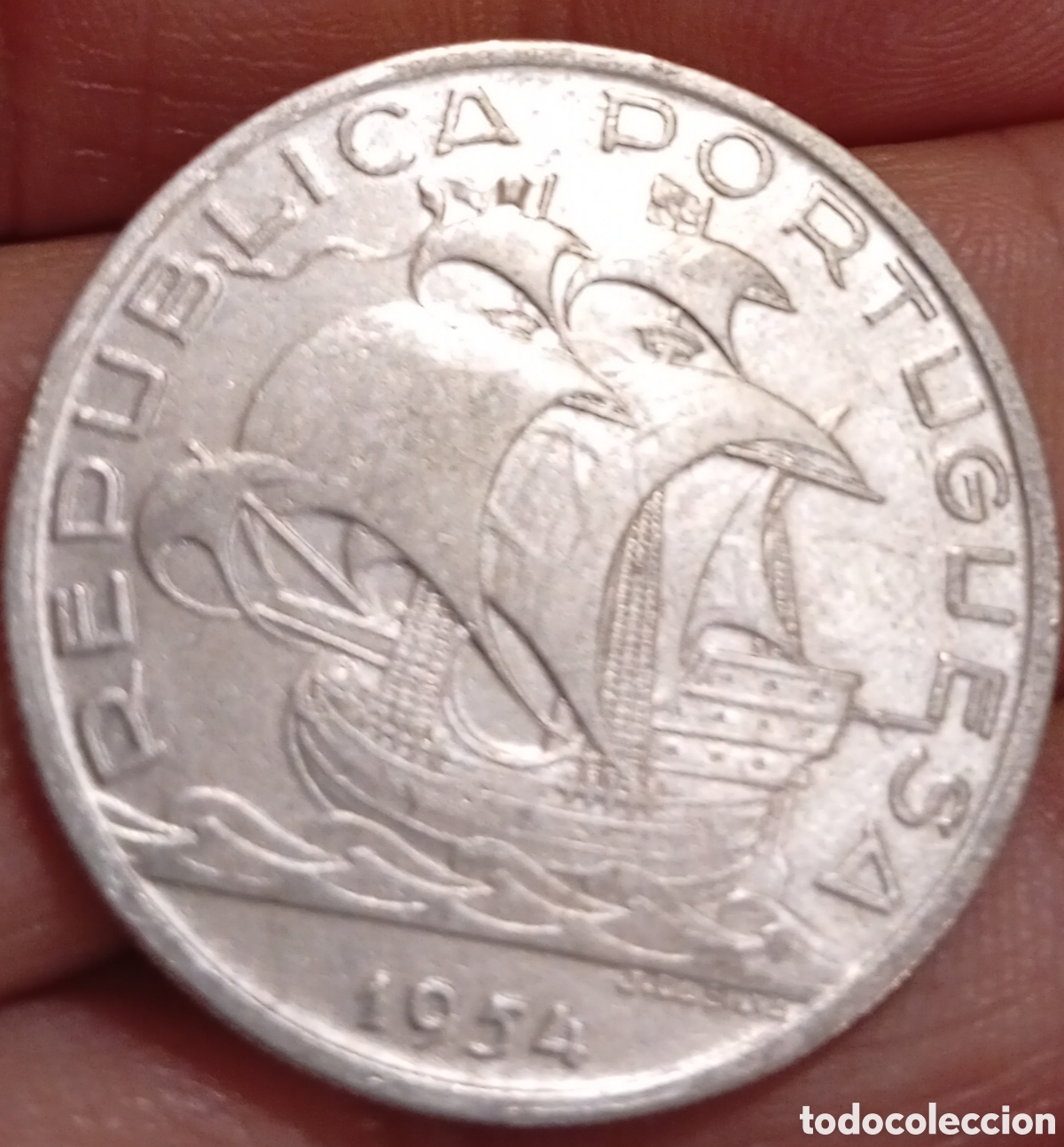 Monedas antiguas de Europa: Moneda de plata Portugal 10 escudos a&ntilde;o 1954