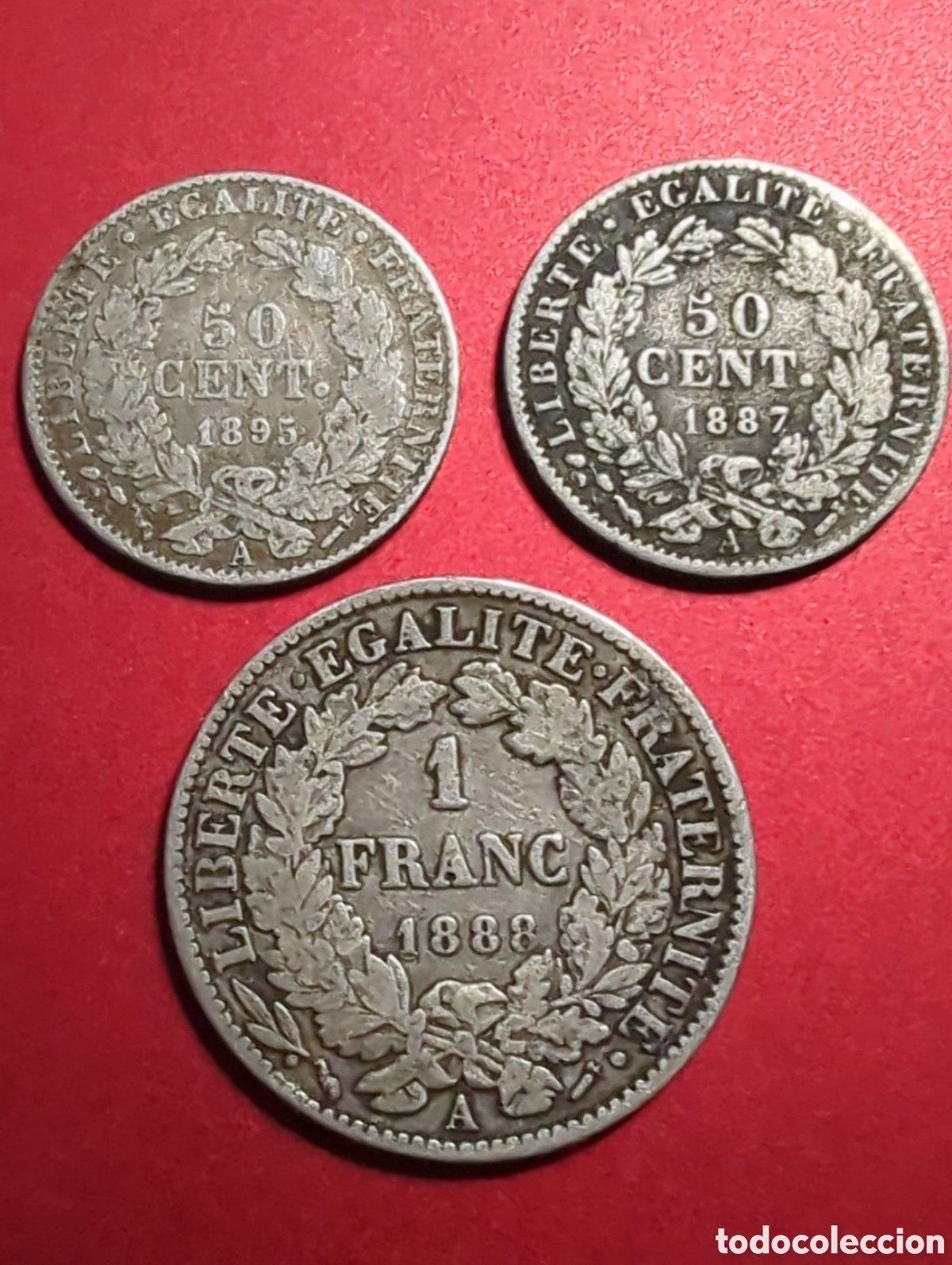 Monedas antiguas de Europa: Francia 3 monedas Ceres 50 cent y 1 franco plata