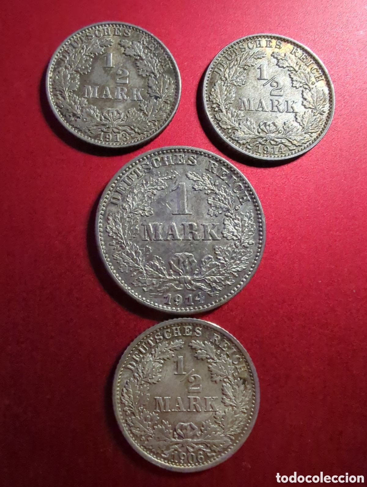 Monedas antiguas de Europa: Alemania 1/2 y 1 marcos 1906-14 plata