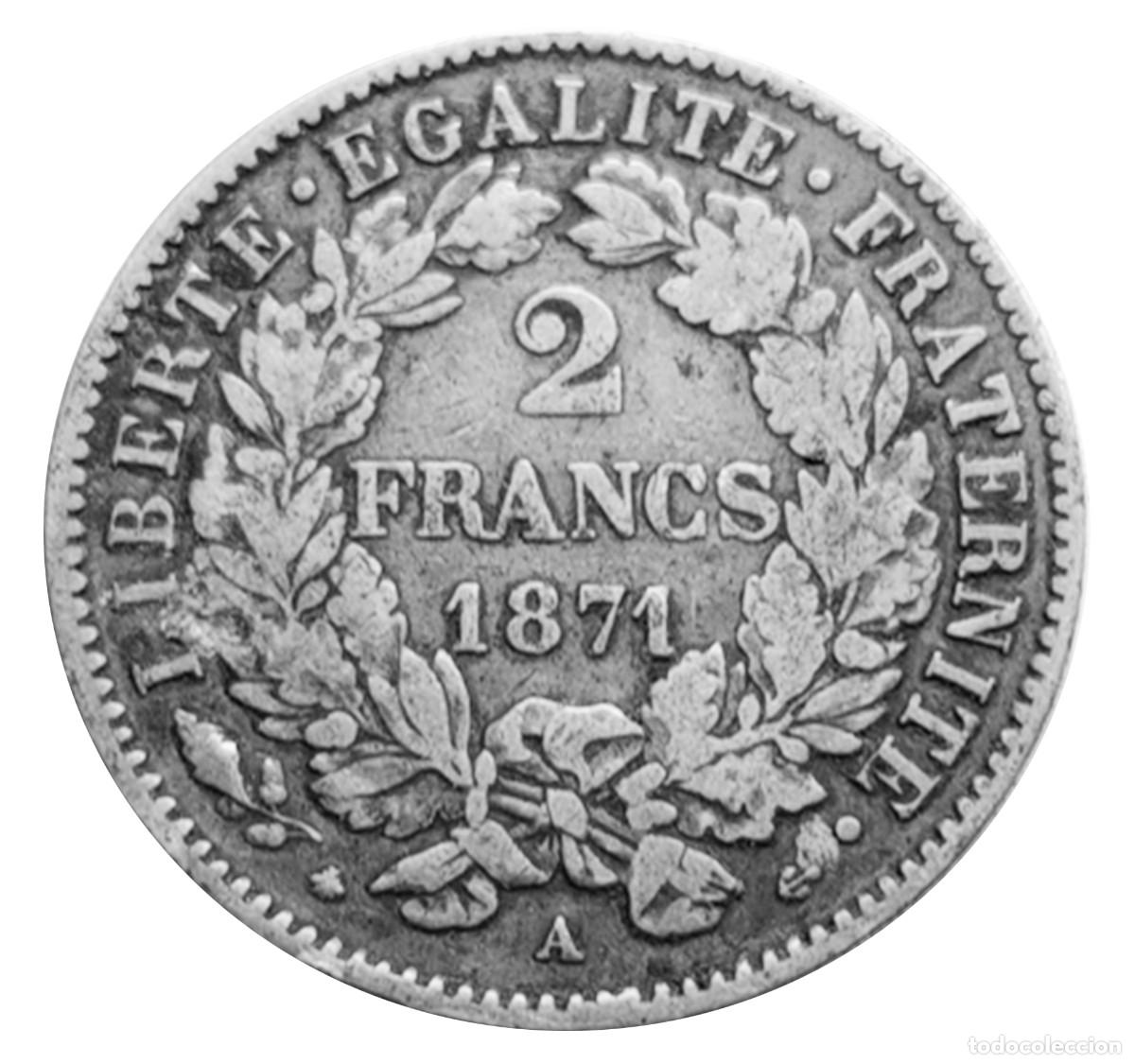 Monedas antiguas de Europa: Moneda 2 francos plata 1871 - Foto 2