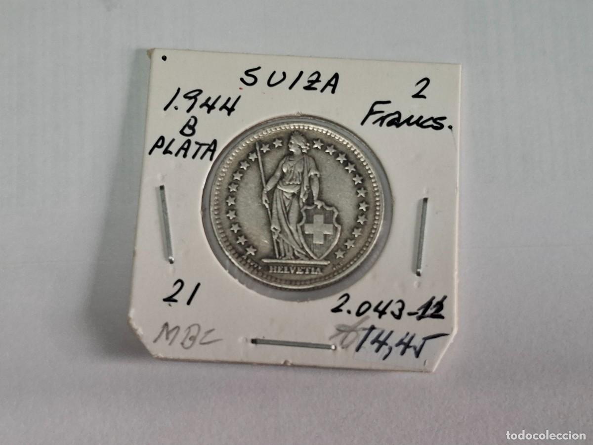 Monedas antiguas de Europa: 2 FRANCOS de PLATA de 1944 B KM 21 SUIZA en MBC