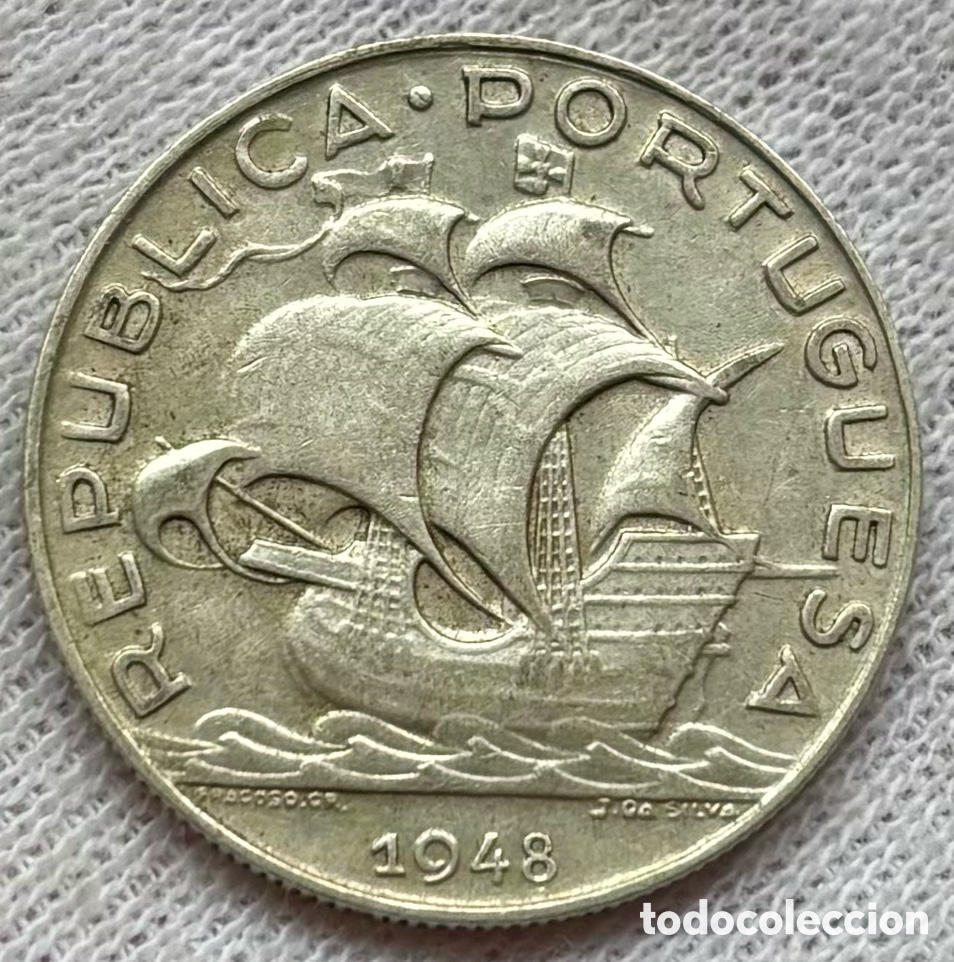 Monedas antiguas de Europa: Moneda PLATA PORTUGAL 5 Escudos 1948