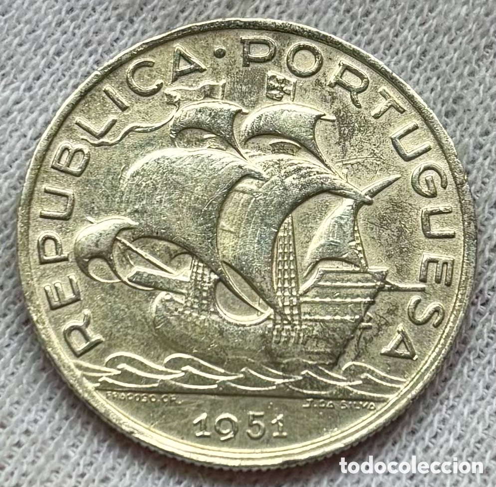 Monedas antiguas de Europa: Moneda PLATA PORTUGAL 5 Escudos 1951