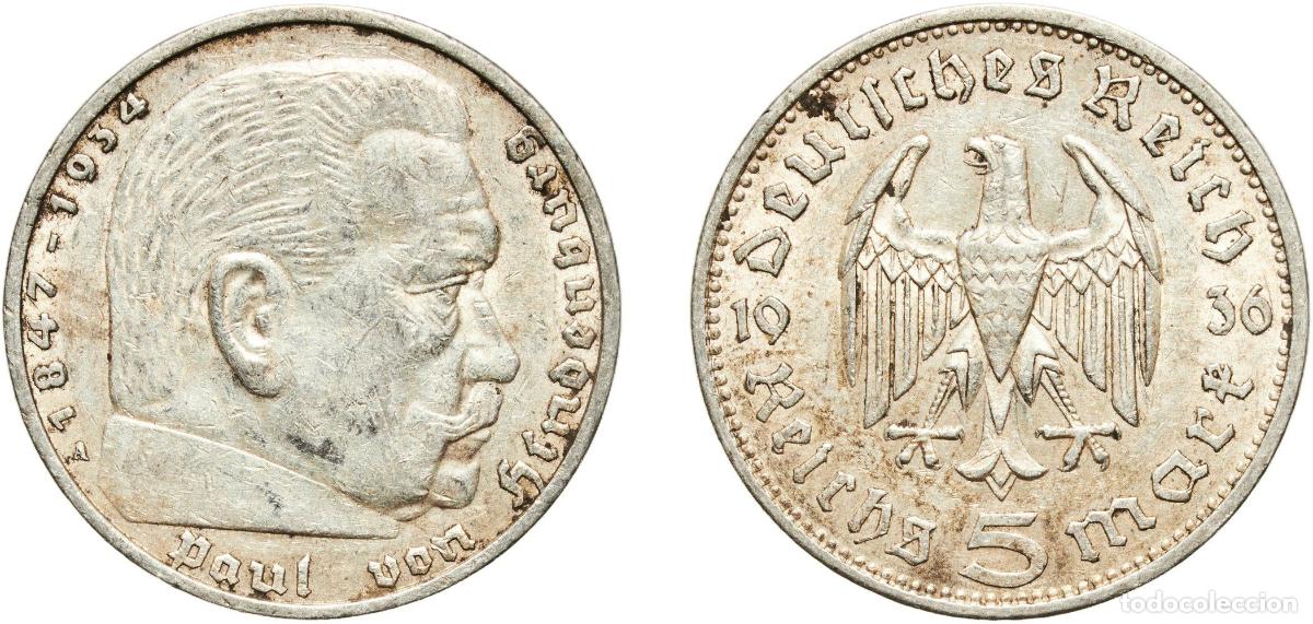 Monedas antiguas de Europa: Germany Third Reich 1936 A 5 Reichsmark (Paul von Hindenburg) Silver (.900) Berlin Mint (30611157)