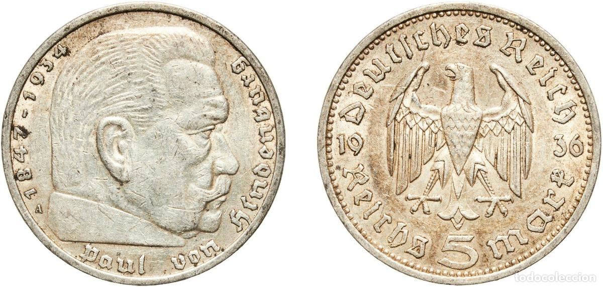 Monedas antiguas de Europa: Germany Third Reich 1936 A 5 Reichsmark (Paul von Hindenburg) Silver (.900) Berlin Mint (30611157)