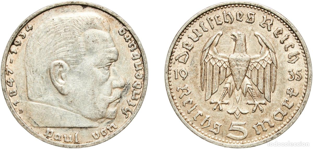 Monedas antiguas de Europa: Germany Third Reich 1935 D 5 Reichsmark (Paul von Hindenburg) Silver (.900) Munich Mint (6596000) 1