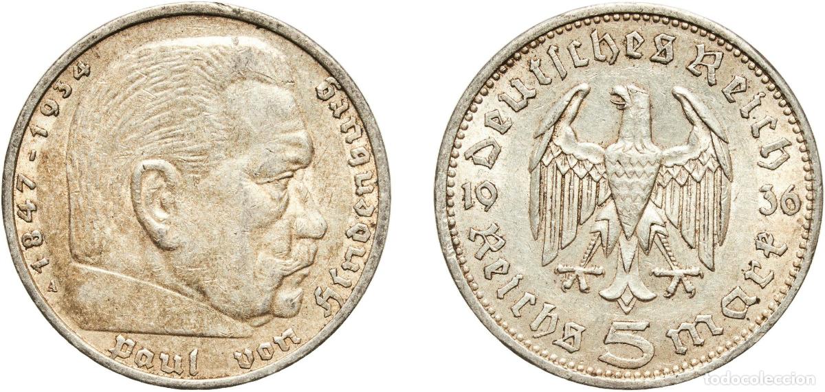 Monedas antiguas de Europa: Germany Third Reich 1936 A 5 Reichsmark (Paul von Hindenburg) Silver (.900) Berlin Mint (30611157)