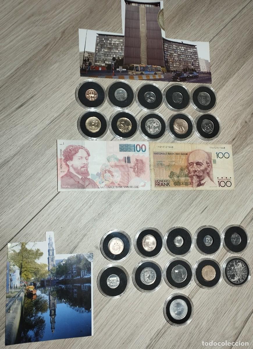 Monedas antiguas de Europa: Lote de francos belgas y flor&iacute;n holandes