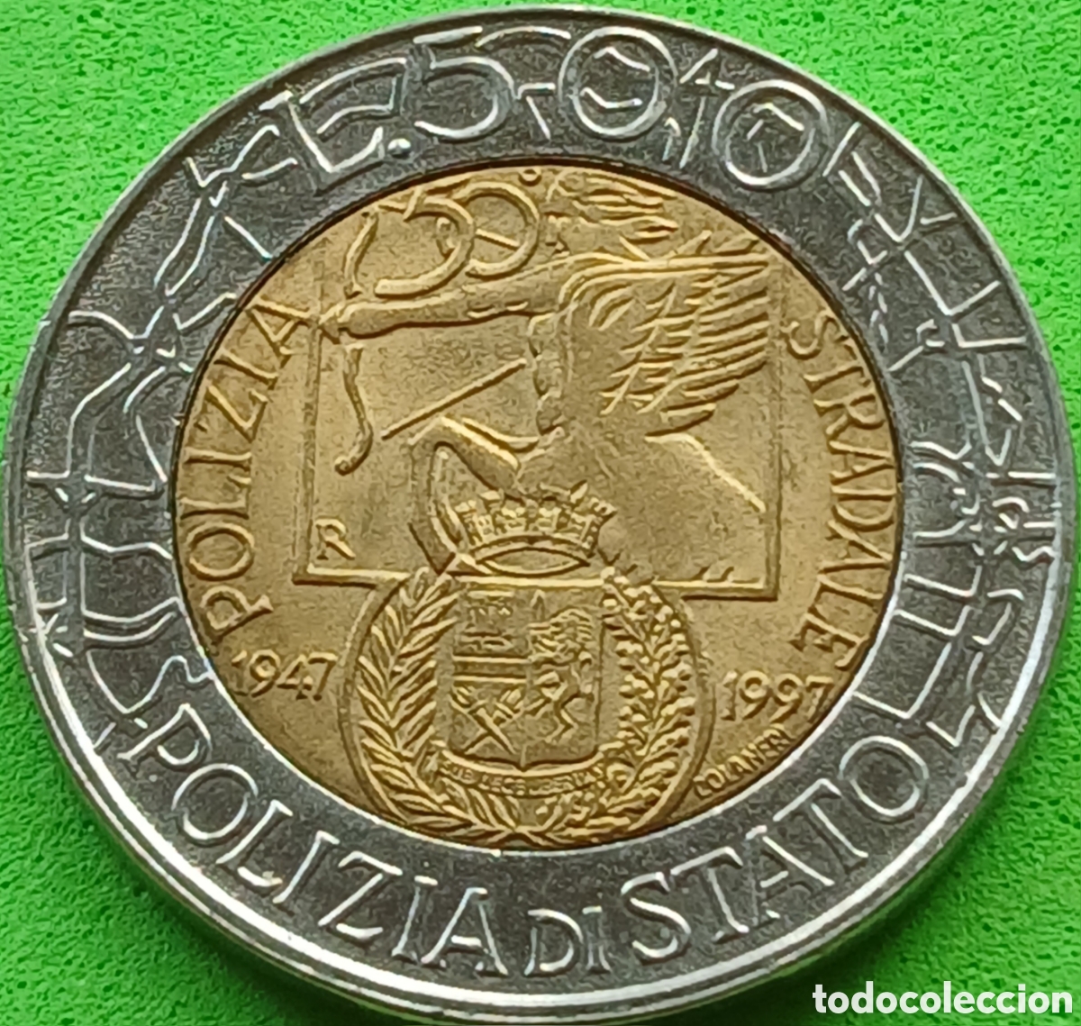 Monedas antiguas de Europa: Italia 500 liras 1997 km#187 Polic&iacute;a Nacional