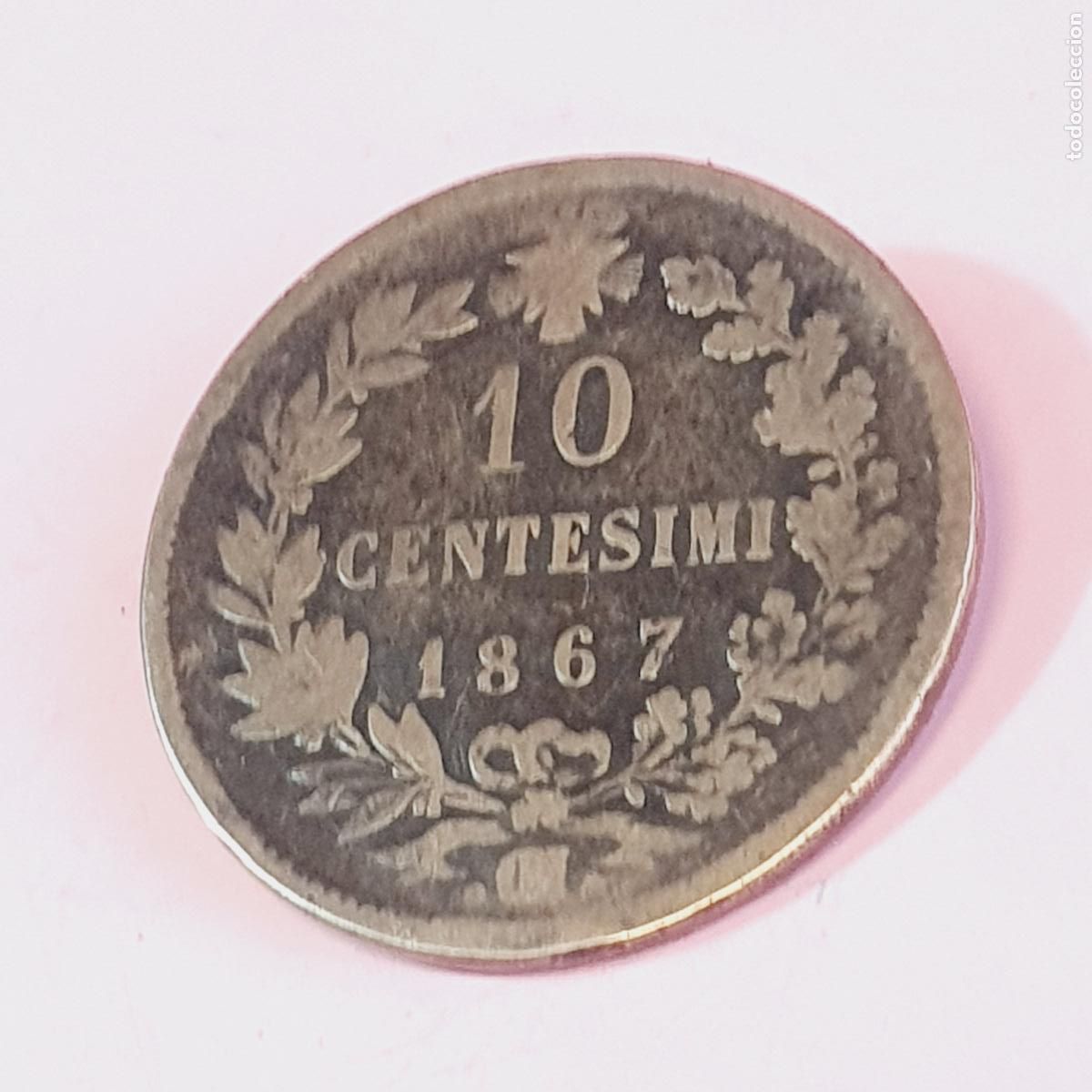 Monedas antiguas de Europa: MONEDA* REP&Uacute;BLICA DE ITALIA-10 CENTESIMI-1867-VITORIO EMANUELE II-COBRE-30 MM.D.-BUEN ESTADO