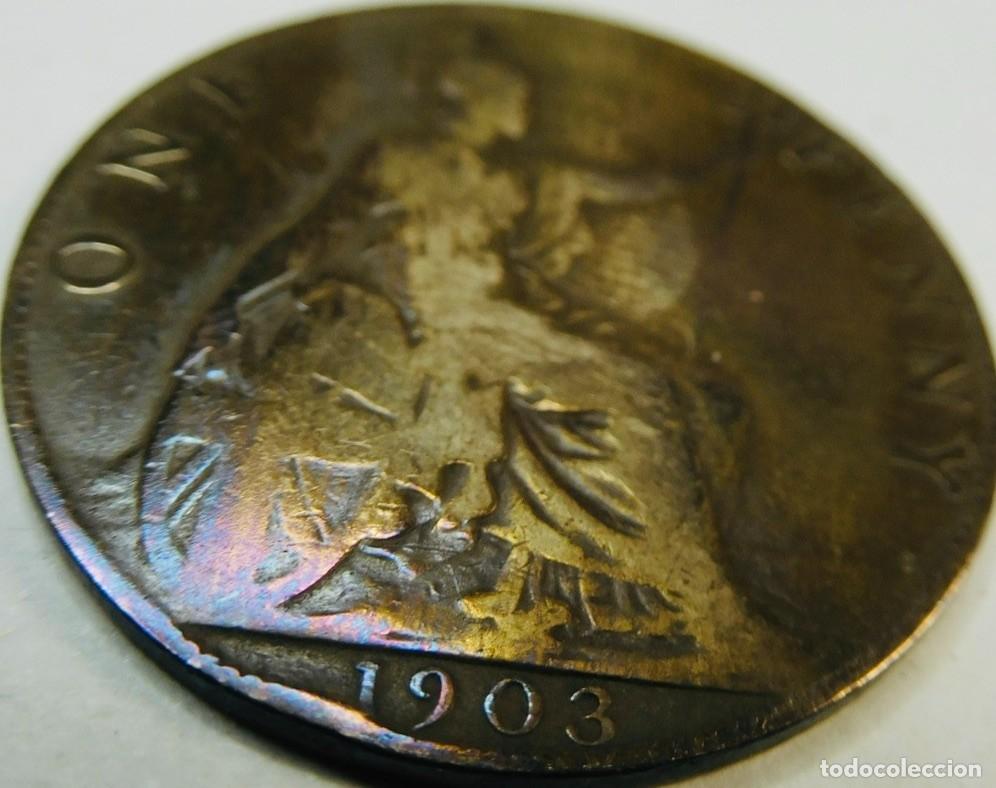 Monedas antiguas de Europa: 1 penique (One Penny, Eduardo VII y fue acu&ntilde;ada en el a&ntilde;o 1903.