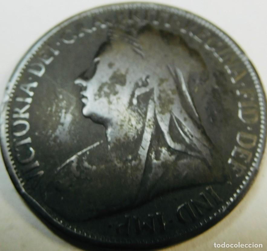 Monedas antiguas de Europa: 1 penique brit&aacute;nico (One Penny) de la reina Victoria,