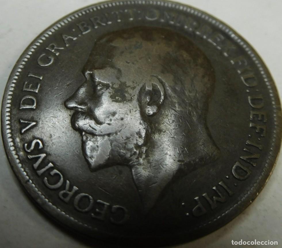 Monedas antiguas de Europa: 1 penique (One Penny) de Jorge V, acu&ntilde;ada en el a&ntilde;o 1917 durante la Primera Guerra Mundial.
