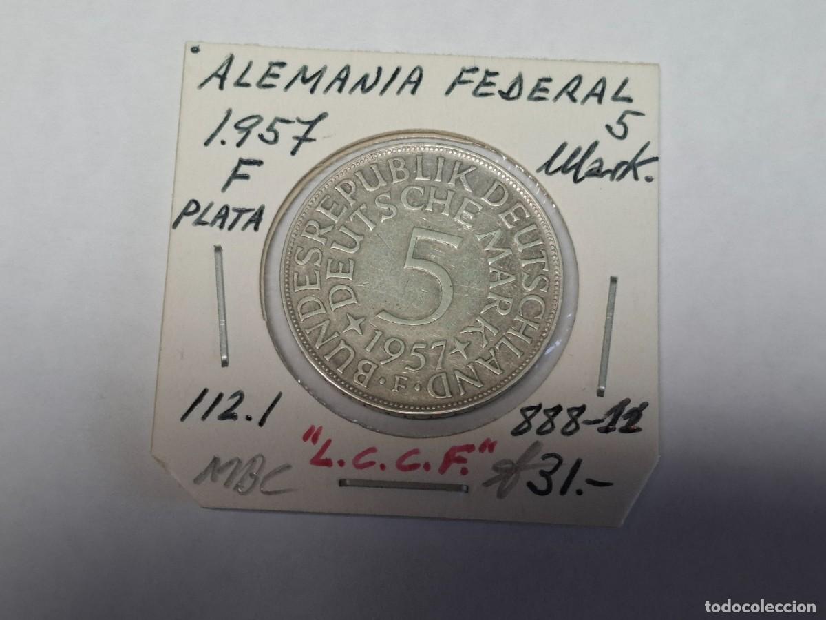 Alte M&uuml;nzen aus Europa: 5 MARCOS de PLATA de 1957 F KM 112.1 ALEMANIA FEDERAL en MBC