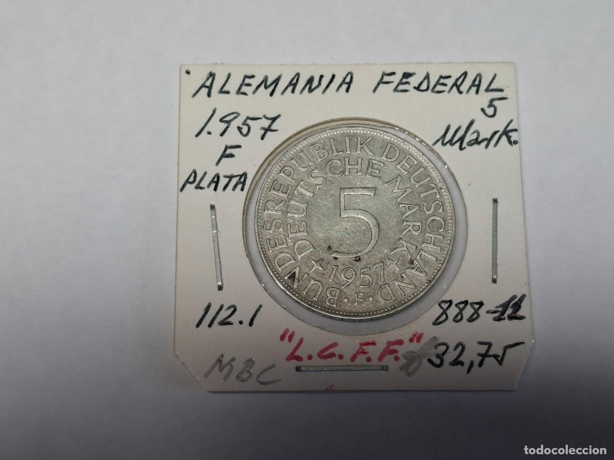 Alte M&uuml;nzen aus Europa: 5 MARCOS de PLATA de 1957 F KM 112.1 ALEMANIA FEDERAL en MBC