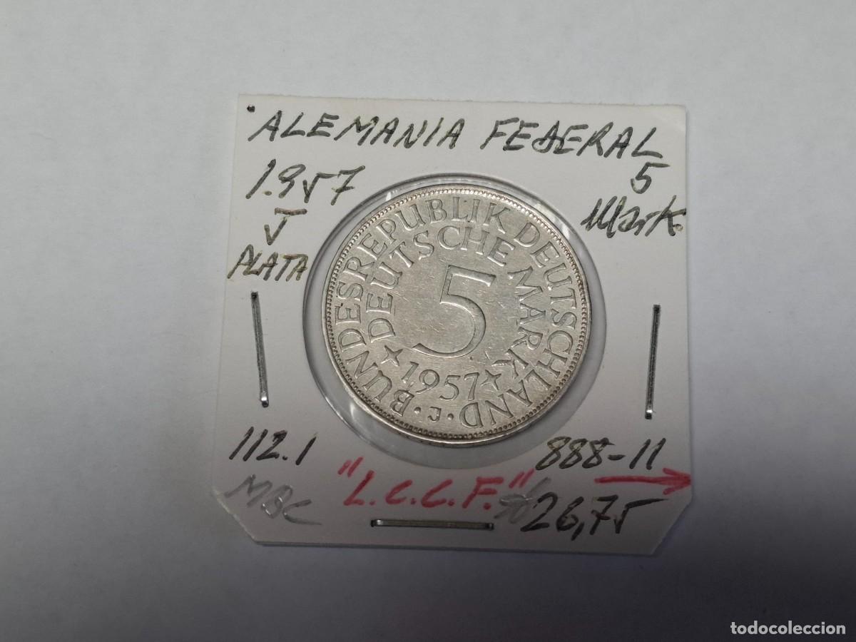Alte M&uuml;nzen aus Europa: 5 MARCOS de PLATA de 1957 J KM 112.1 ALEMANIA FEDERAL en MBC