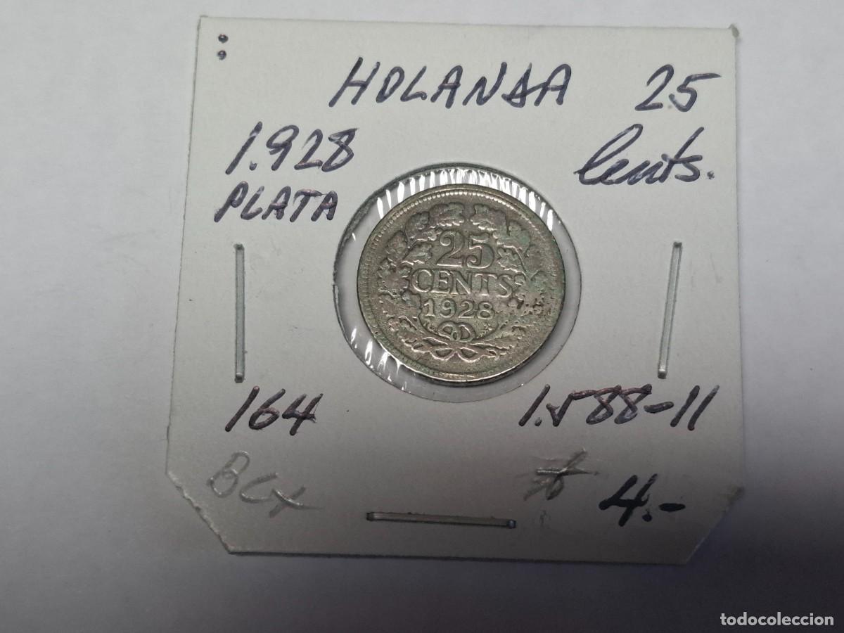 Monedas antiguas de Europa: 25 CENTS. de PLATA de 1928 KM 164 HOLANDA en BC+