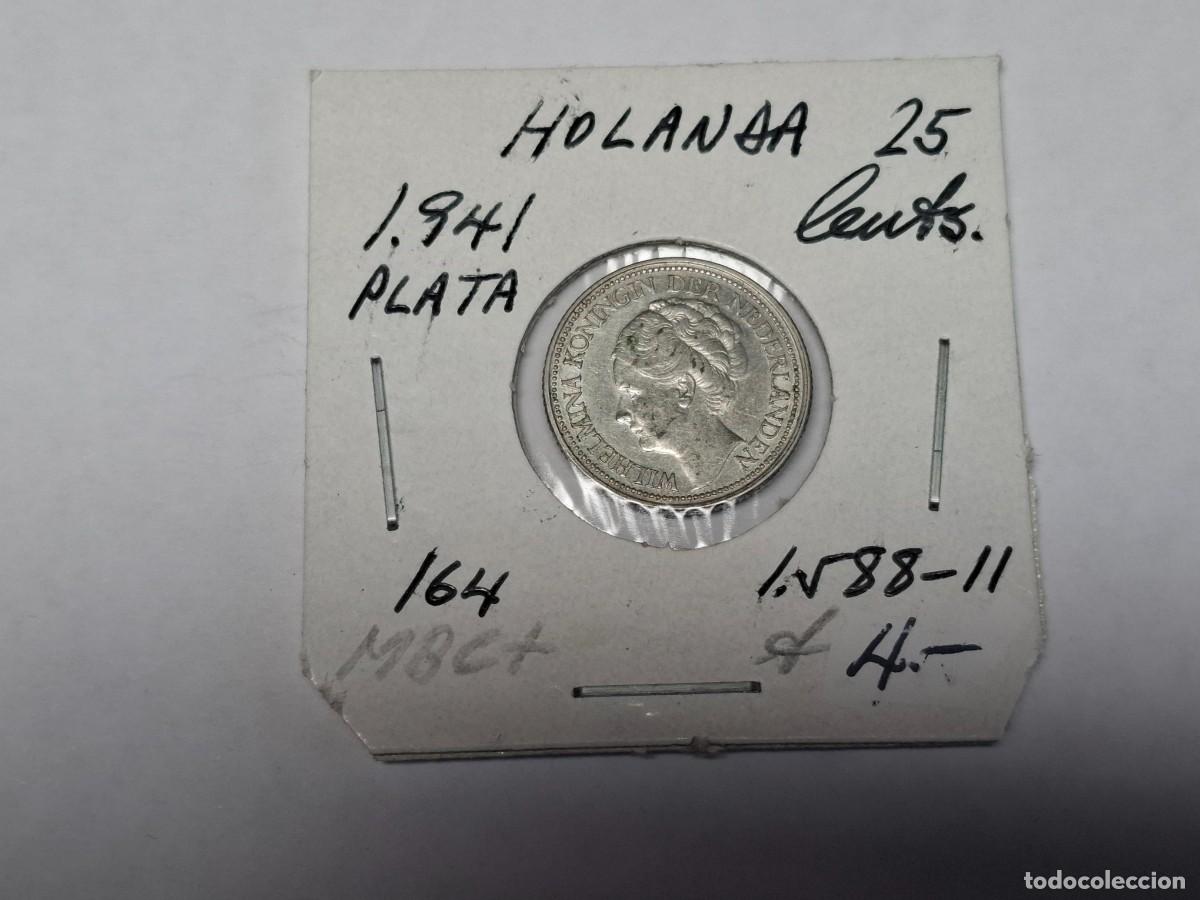Monedas antiguas de Europa: 25 CENTS. de PLATA de 1941 KM 164 HOLANDA en MBC+