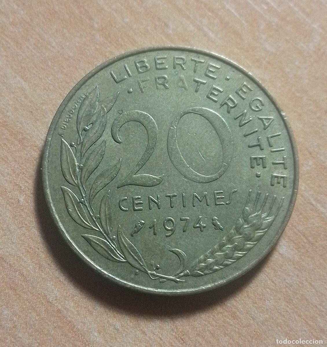 Monedas antiguas de Europa: FRANCIA 20 C&Eacute;NTIMOS 1974