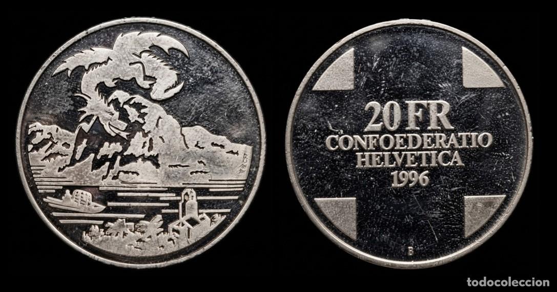 Monedas antiguas de Europa: Suiza 20 Francos Drag&oacute;n 1996 Km 77 Plata Ebc Xf