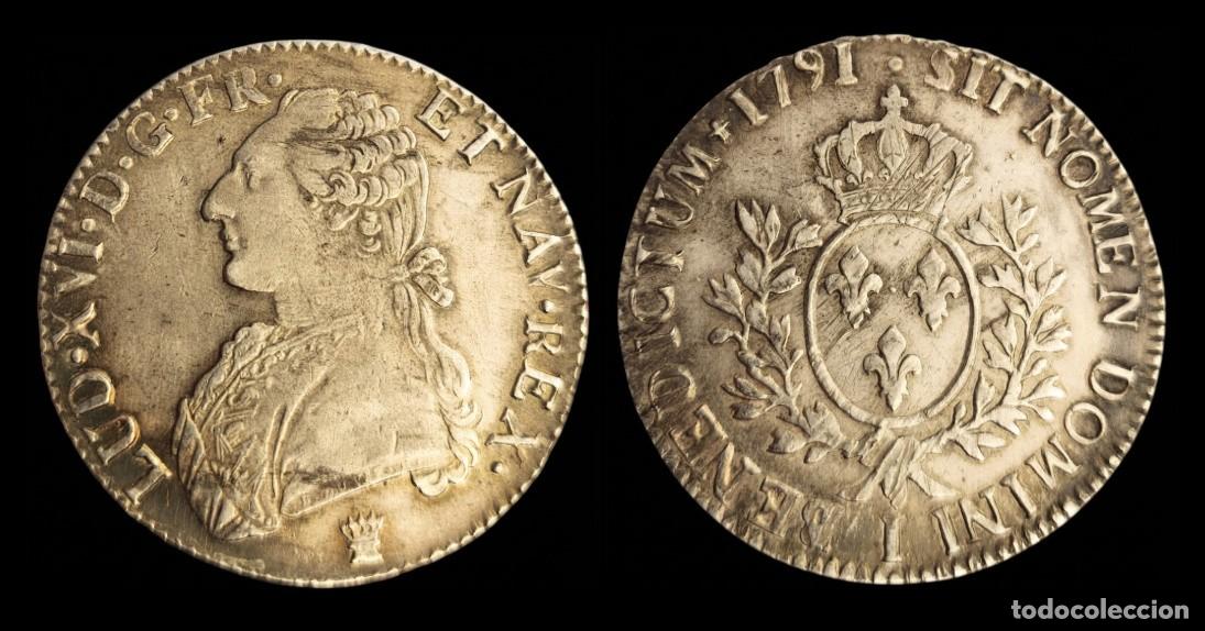 Monedas antiguas de Europa: Francia Luis XVI - 1 &Eacute;cu 1791 Limoges Km 564 Plata