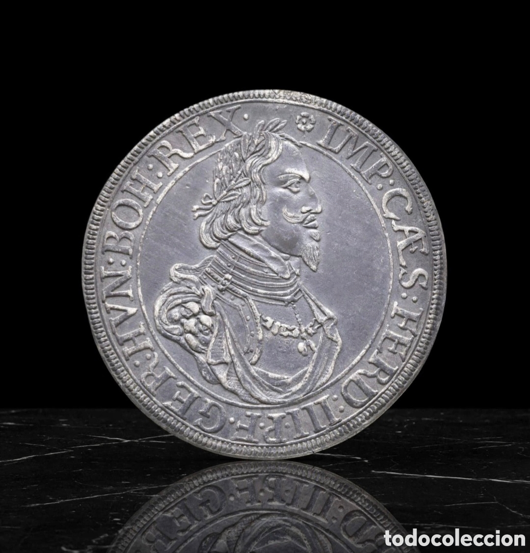 Monedas antiguas de Europa: Thaler taler de Fernando III a&ntilde;o 1642 acu&ntilde;ada en Ausburg apenas circulada