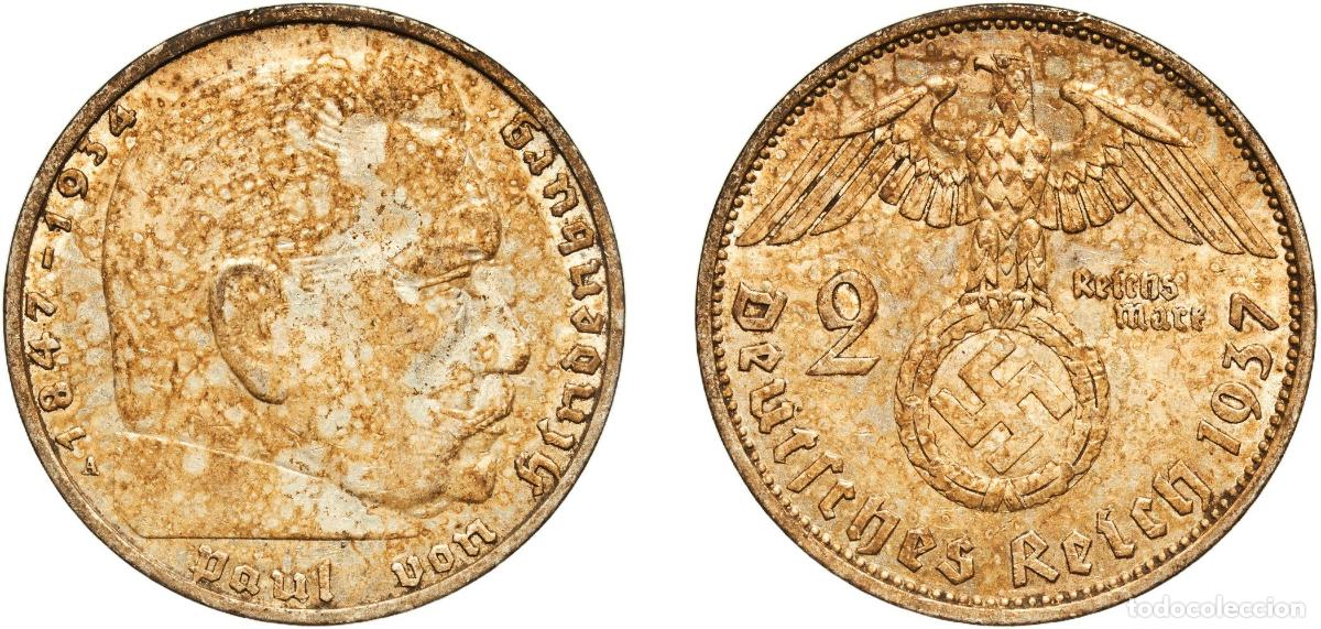 Monedas antiguas de Europa: Germany Third Reich 1937 A 2 Reichsmark (Paul von Hindenburg) Silver (.625) Berlin Mint (23424549)
