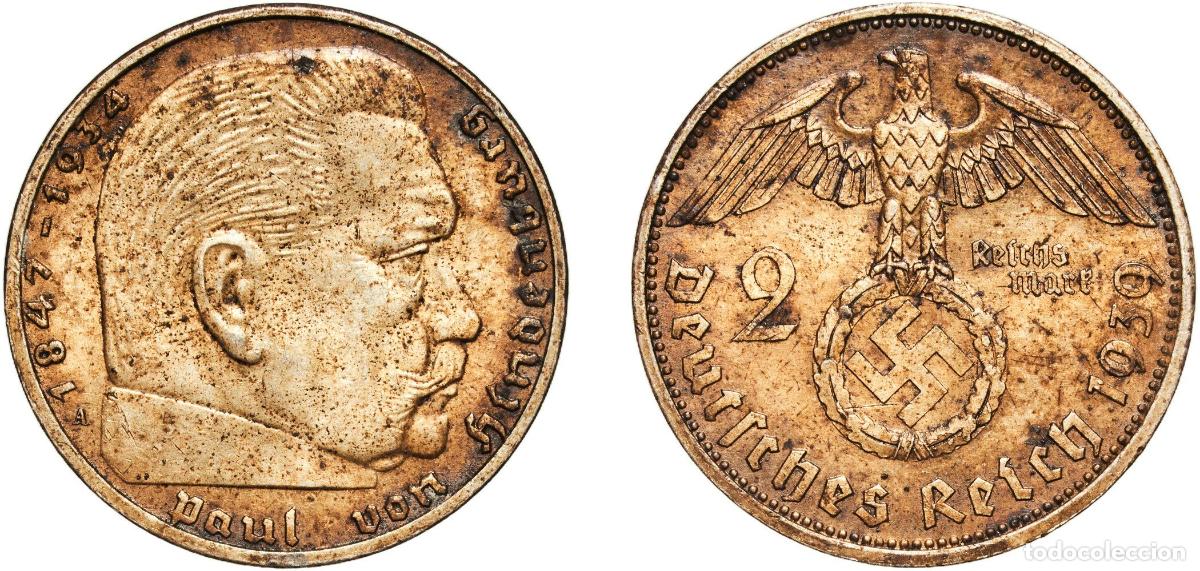 Monnaies anciennes de Europe: Germany Third Reich 1939 A 2 Reichsmark (Paul von Hindenburg) Silver (.625) Berlin Mint (26855061)