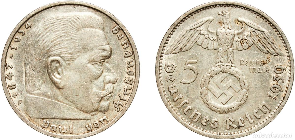 Monedas antiguas de Europa: Germany Third Reich 1939 F 5 Reichsmark (Paul von Hindenburg) Silver (.900) Staatliche M&uuml;nze Baden-