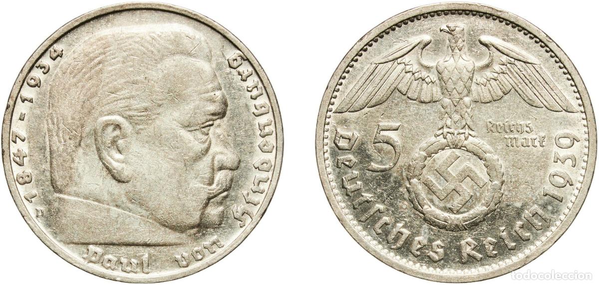 Monedas antiguas de Europa: Germany Third Reich 1939 D 5 Reichsmark (Paul von Hindenburg) Silver (.900) Munich Mint (1216000) 1