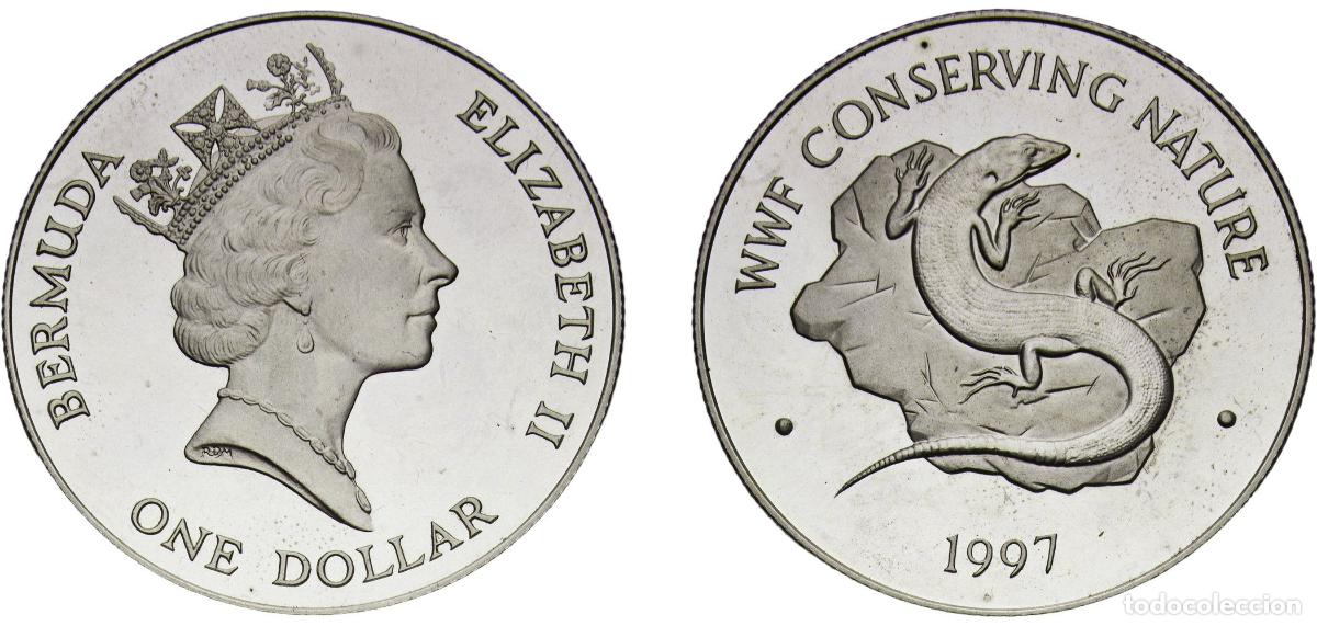 Monedas antiguas de Europa: Bermuda British Overseas Territory 1997 1 Dollar - Elizabeth II (WWF Conserving Nature - Rock Skink