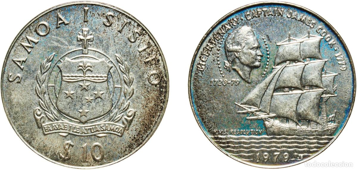 Monedas antiguas de Europa: Samoa Independent State 1979 10 Tālā - Tanumafili II (Captain James Cook) Silver (.500) Singapore M
