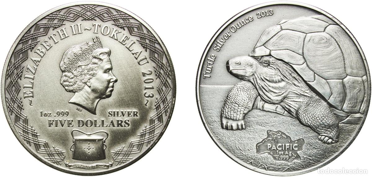Monedas antiguas de Europa: Tokelau Dependent territory of New Zealand 2013 5 Dollars - Elizabeth II (Turtle; Silver Bullion) S