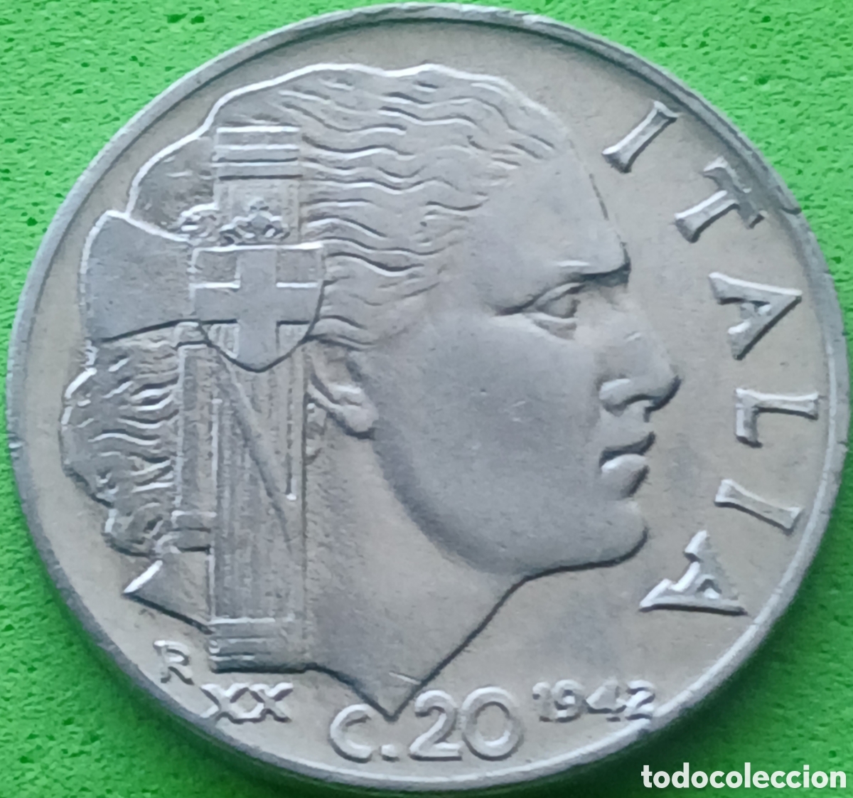 Old Coins of Europe: Italia 20 centesimos 1942 km#75b magn&eacute;tica/ canto estriado