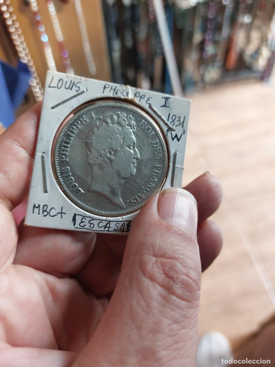 Monedas antiguas de Europa: Preciosa moneda de plata, 5 Francos franceses 1831, W, escasa y rara