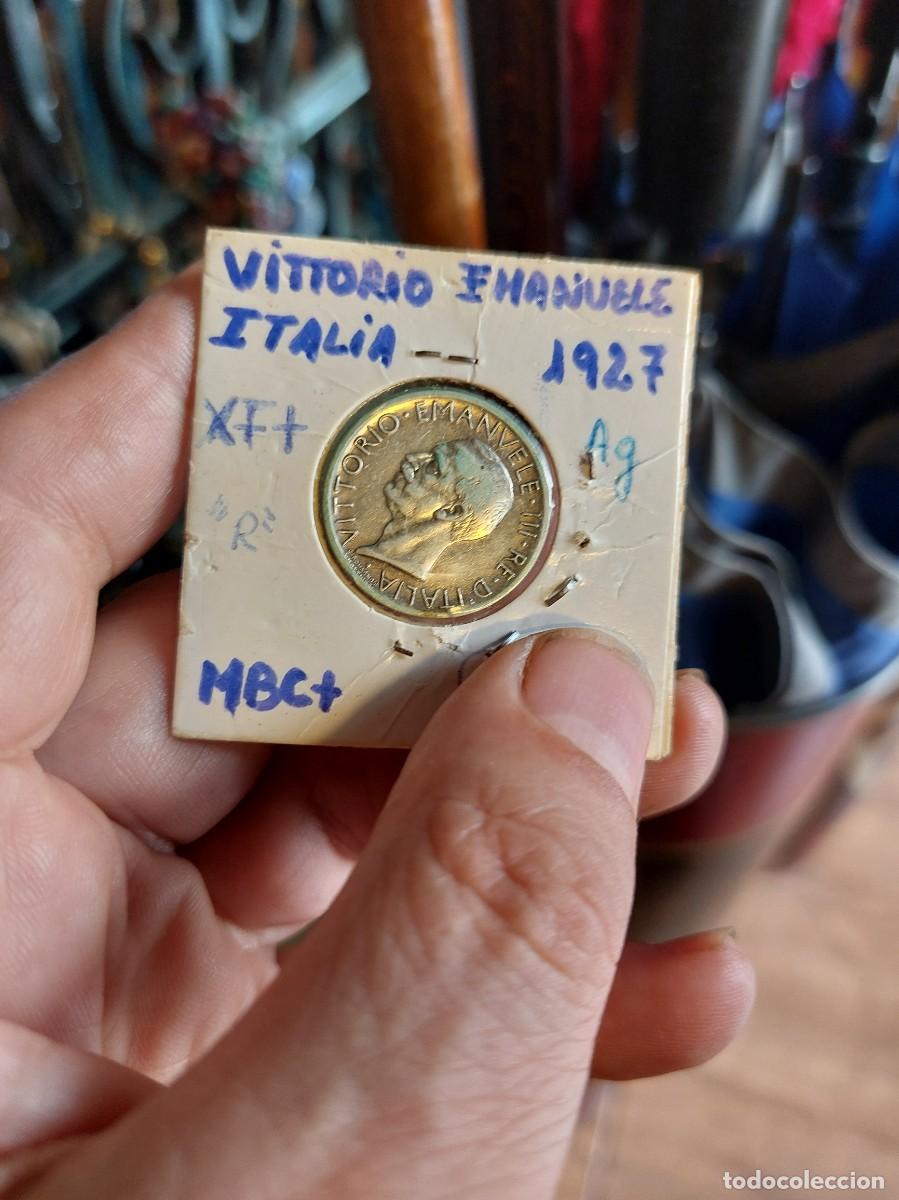Monedas antiguas de Europa: Bonita moneda de 5 liras italianas, plata del a&ntilde;o 1927, estado excelente