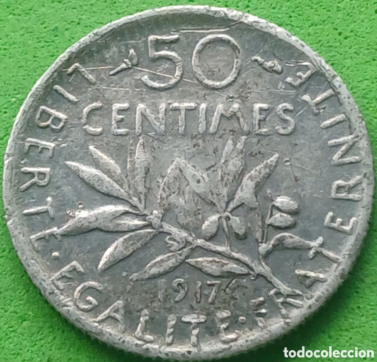 Old Coins of Europe: Francia 50 c&eacute;ntimos 1917 km#854 plata