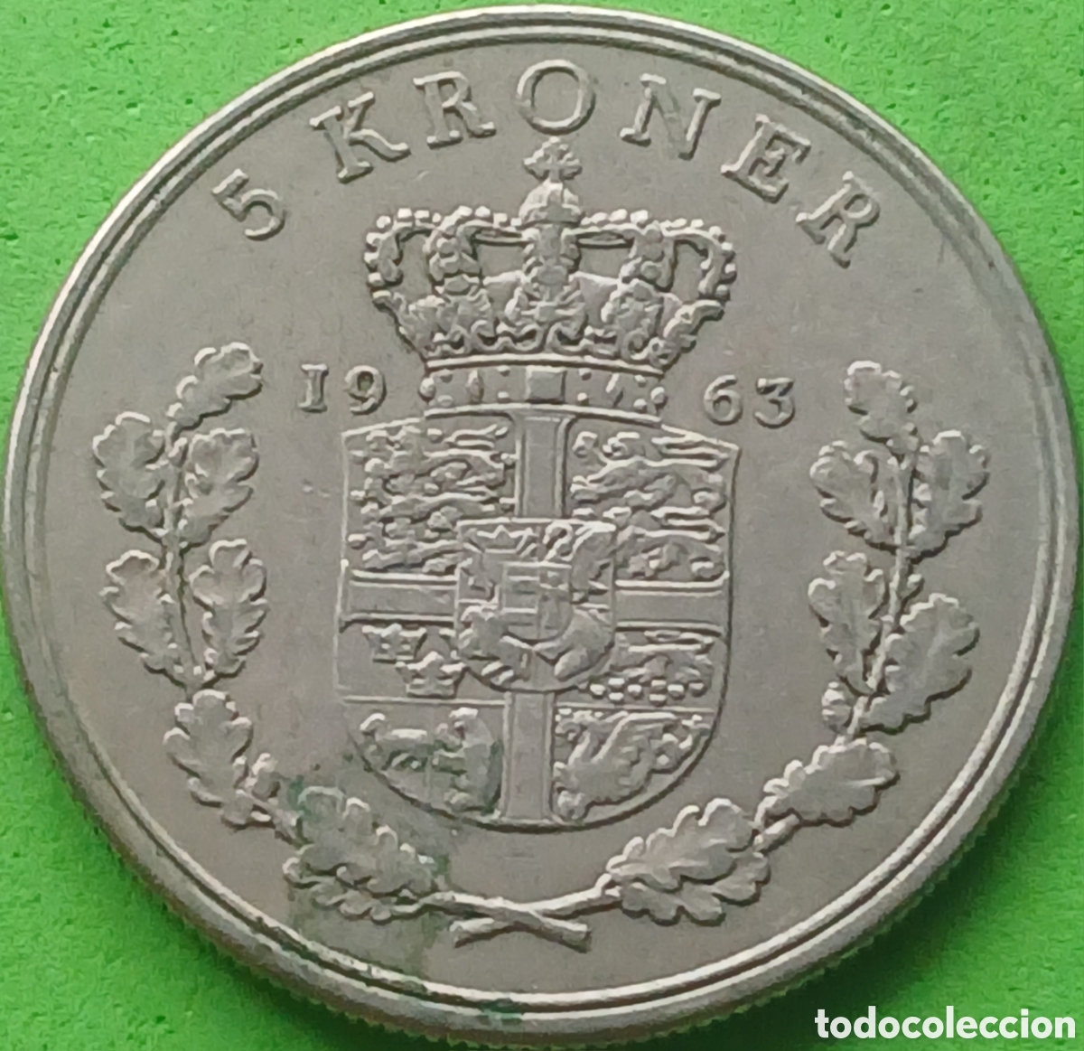 Monedas antiguas de Europa: Dinamarca 5 coronas 1963 km#853 poco com&uacute;n!