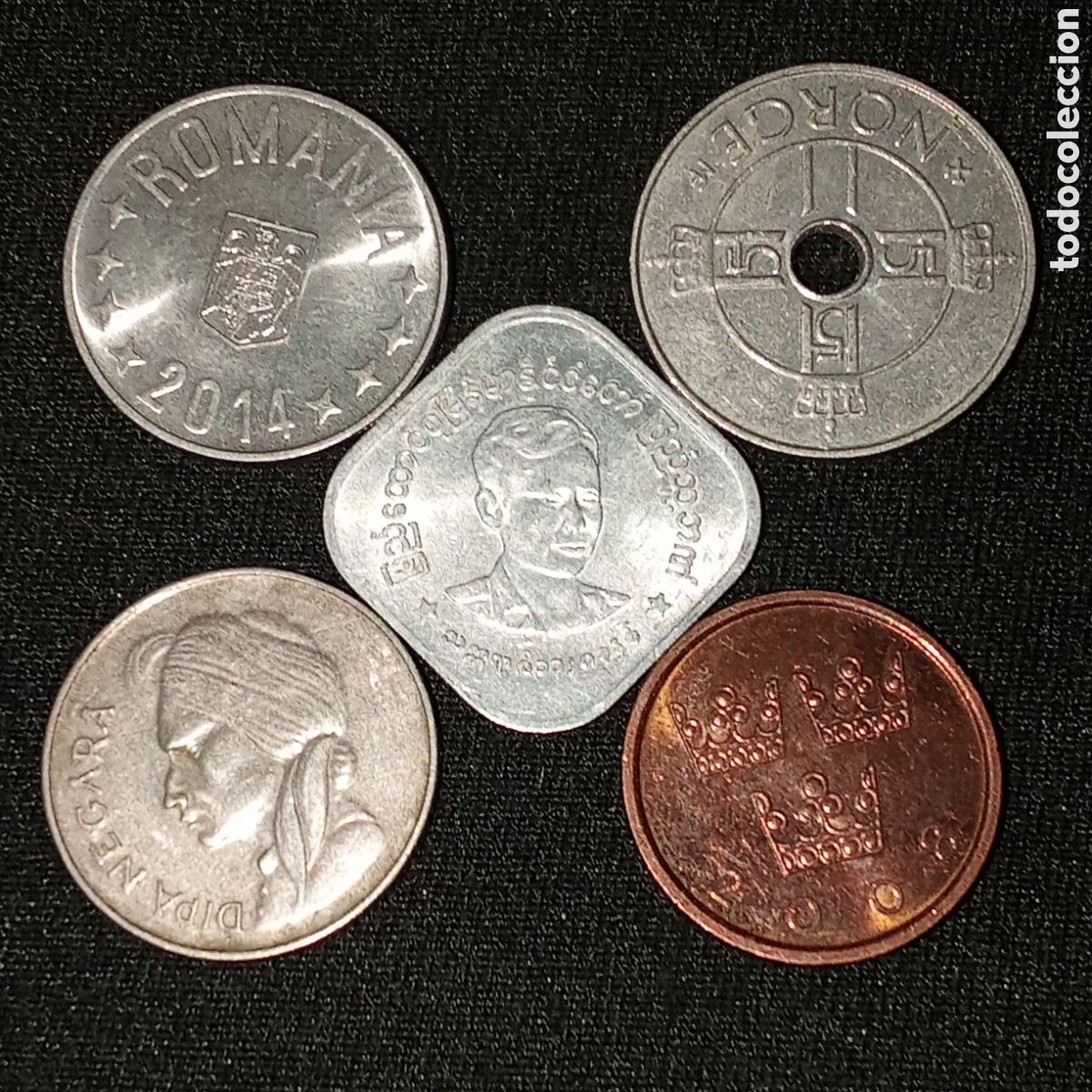 Monedas antiguas de Europa: Lote de 5 monedas distintas internacionales