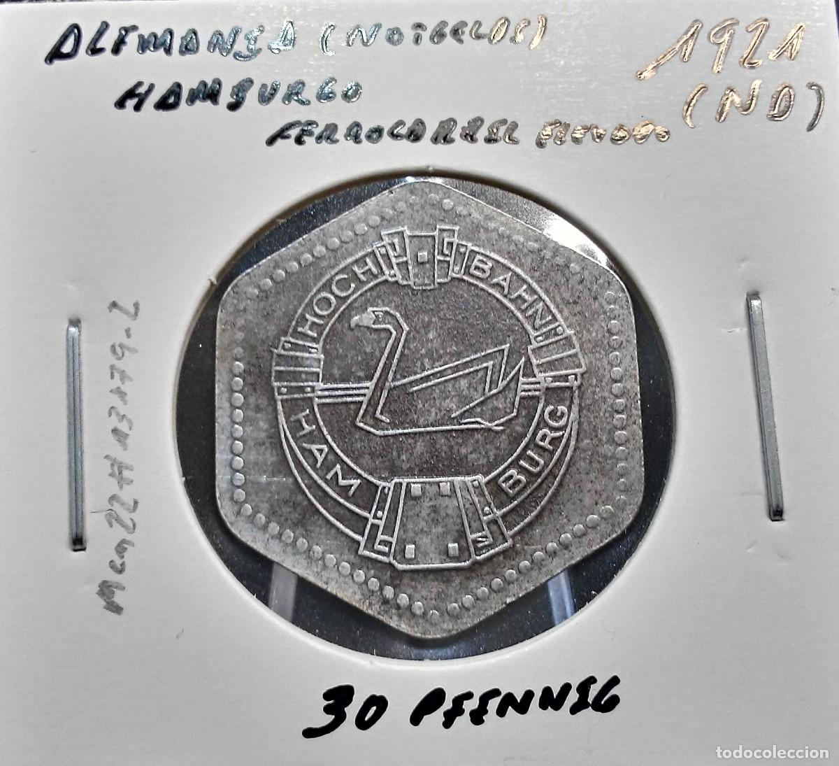 Monedas antiguas de Europa: ALEMANIA (NOTGELDS) CIUDAD HAMBURGO 30 PENIQUES / PFENNIG 1921 (ND) Men22#13179.2 MBC FERROCARRIL EL