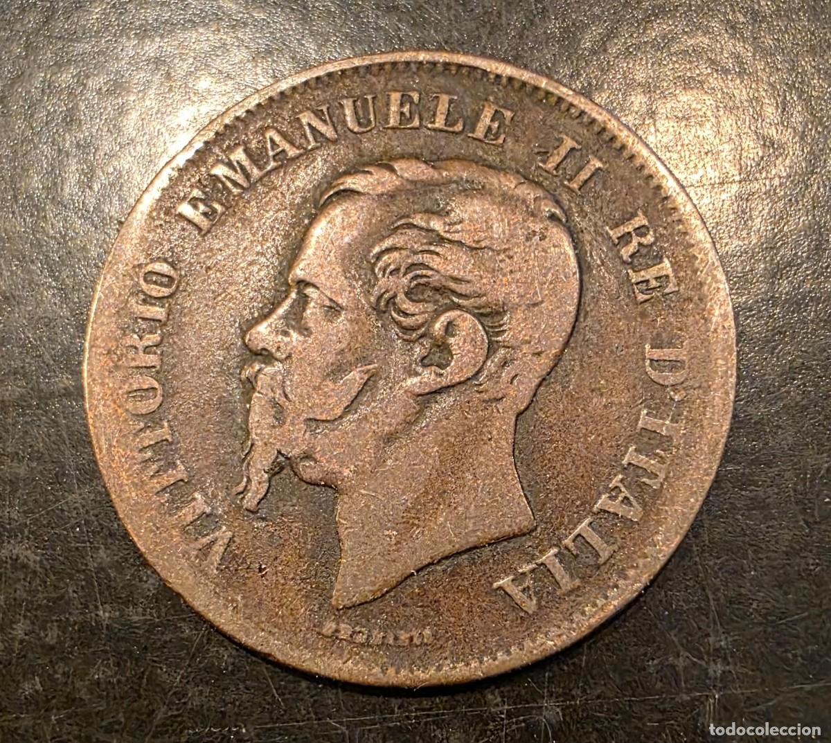 Monedas antiguas de Europa: Moneda Italia 5 Centesimi 1861 Vittorio Emanuele II &ndash; Reino de Italia &ndash; Bronce Siglo XIX