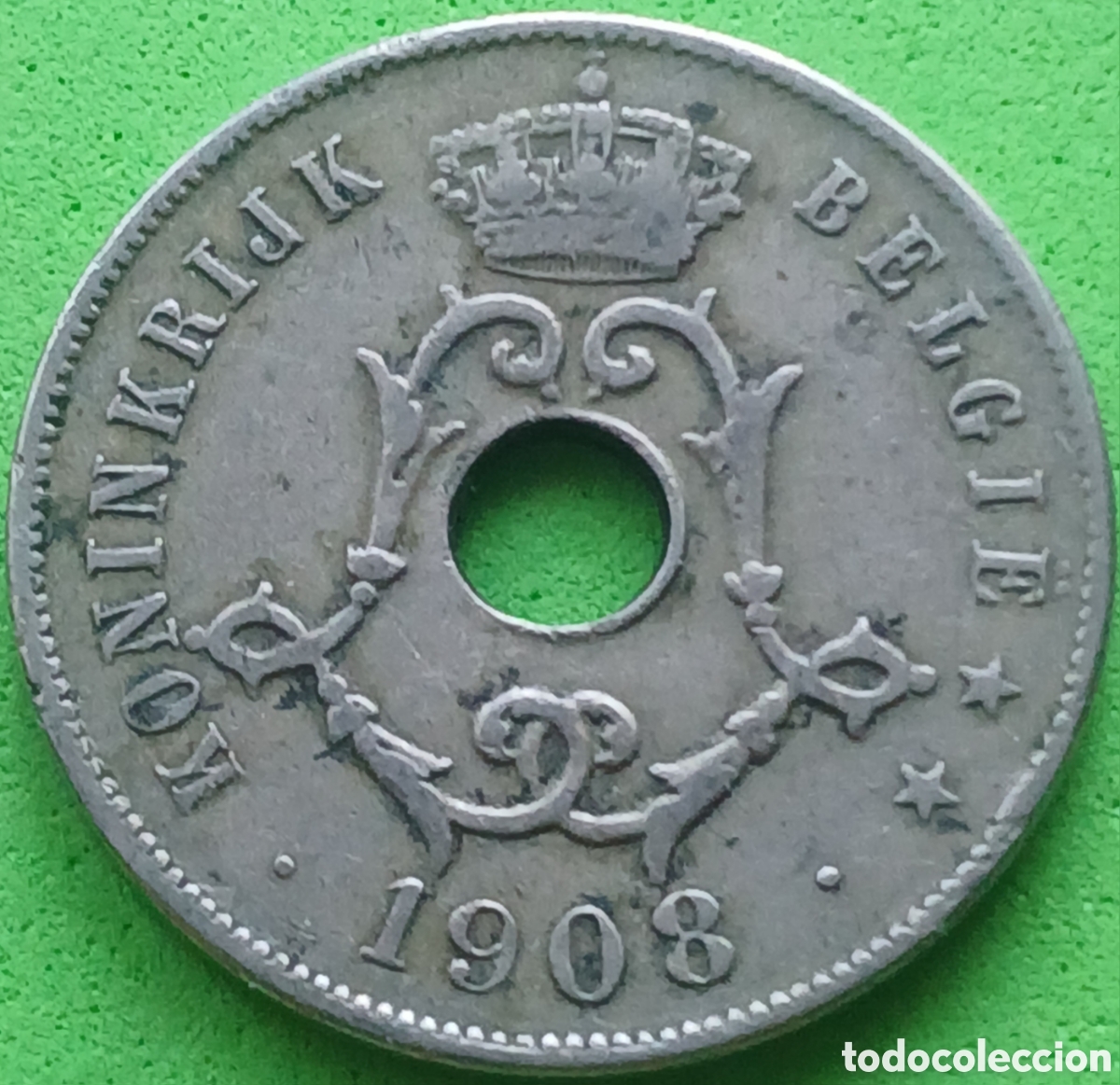 Monnaies anciennes de Europe: B&eacute;lgica 25 c&eacute;ntimos 1908 km#63 Belgie / con error de acu&ntilde;aci&oacute;n ? Ver fotos