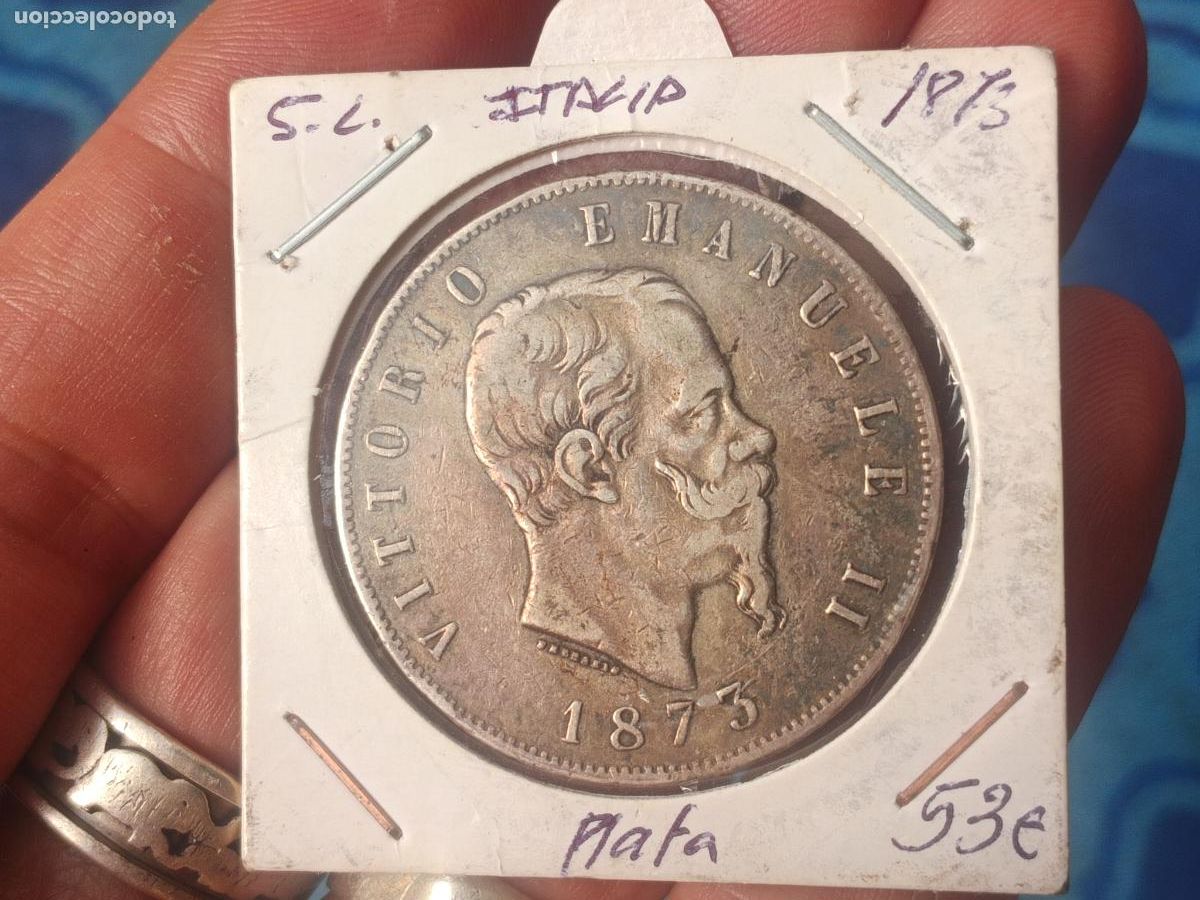 Monedas antiguas de Europa: Italia. 5 liras de plata de 1873