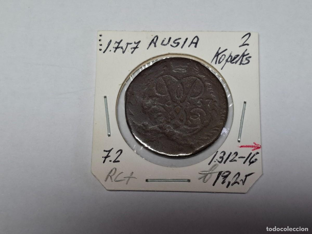 Monedas antiguas de Europa: 2 KOPEKS de 1757 KM 7.2 RUSIA en RC+