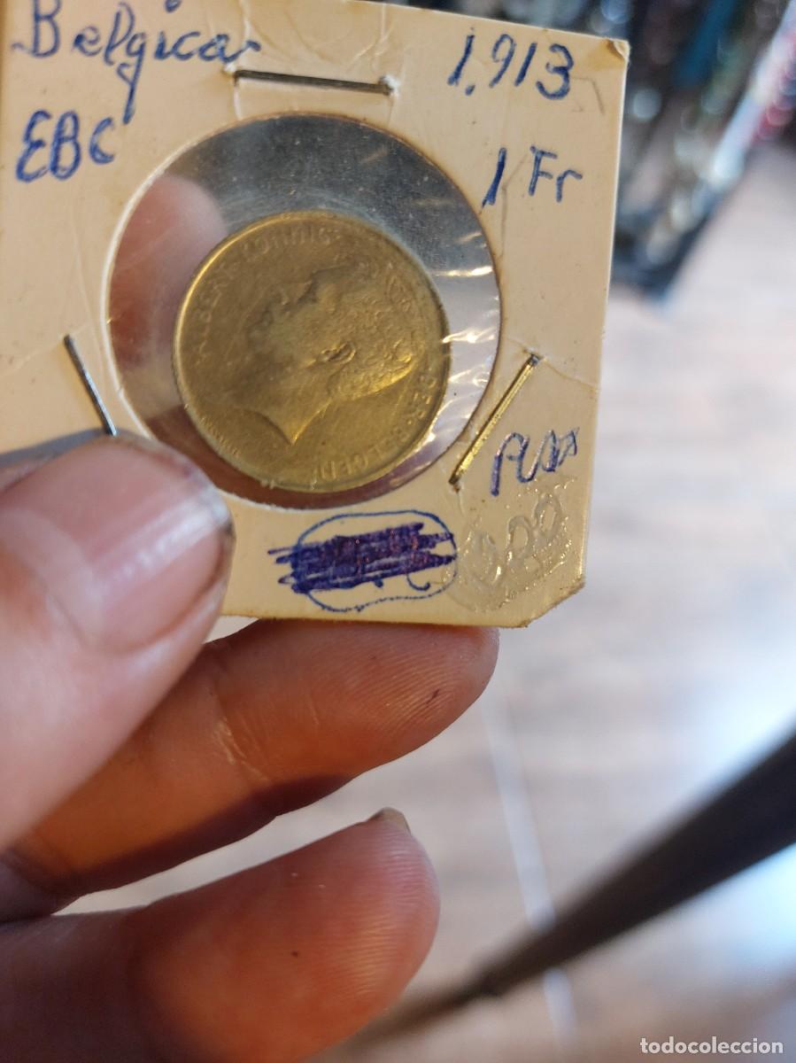 Monedas antiguas de Europa: Preciosa moneda de plata, 1 Franco de B&eacute;lgica a&ntilde;o 1913, periodo del rey Alberto I