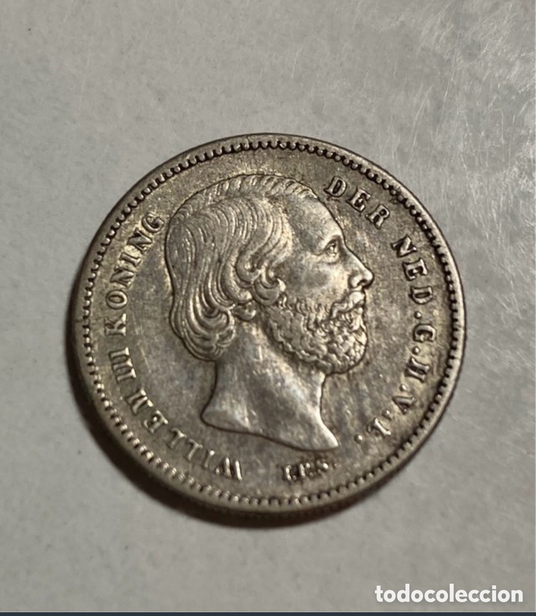 Monedas antiguas de Europa: 25 centavos Holanda 1890. Plata. Muy escasa.