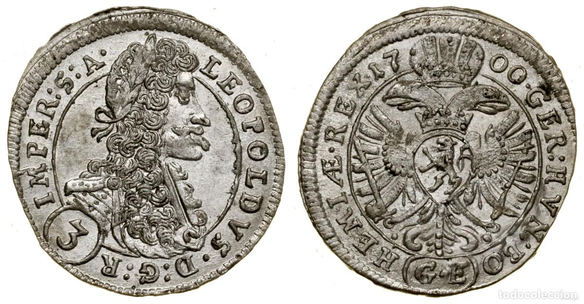 Monedas antiguas de Europa: SC.Imperio Austroh&uacute;ngaro-Leopold I. 3 Kreuzers 1700 Praga. EBC+/XF+ Plata 1,5 g